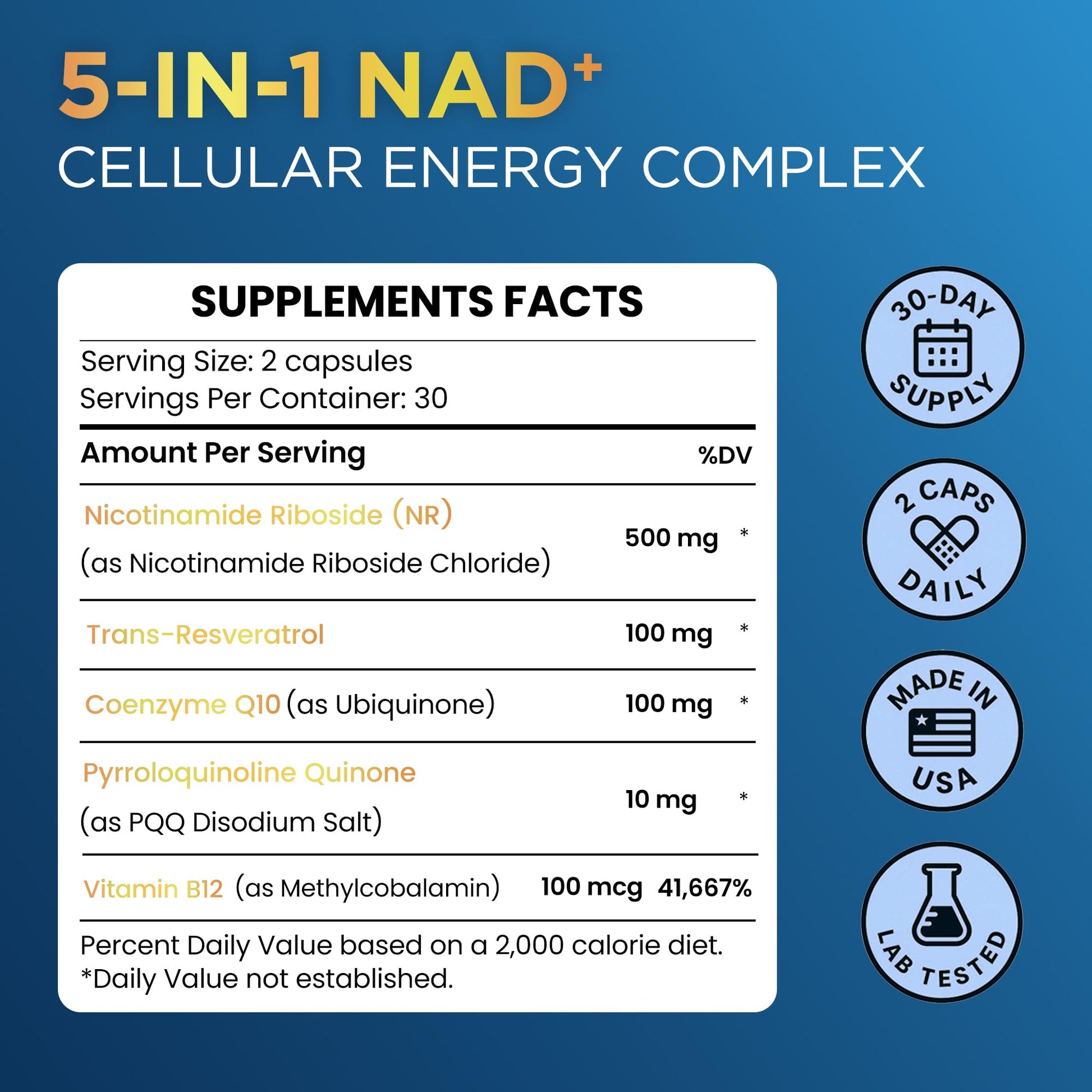 Anyglory NAD+ Supplement with 500mg NR, Resveratrol, CoQ10, PQQ- 5-in-1 NAD Formula |NMN Supplement Alternative|NAD Resveratrol Support Cellular Energy & Healthy Aging-Made in USA-60 Capsules AnygloryBuy Supplements Australia