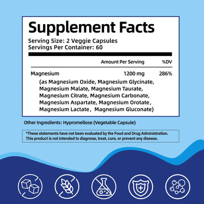 Magnesium Complex Supplement with 10 Forms of Elemental Magnesium, 1200 mg per Serving, Magnesium Glycinate, Citrate, Malate & Taurate, High Absorption Vegan Capsules, Non-GMO HiPlus buy supplements Au