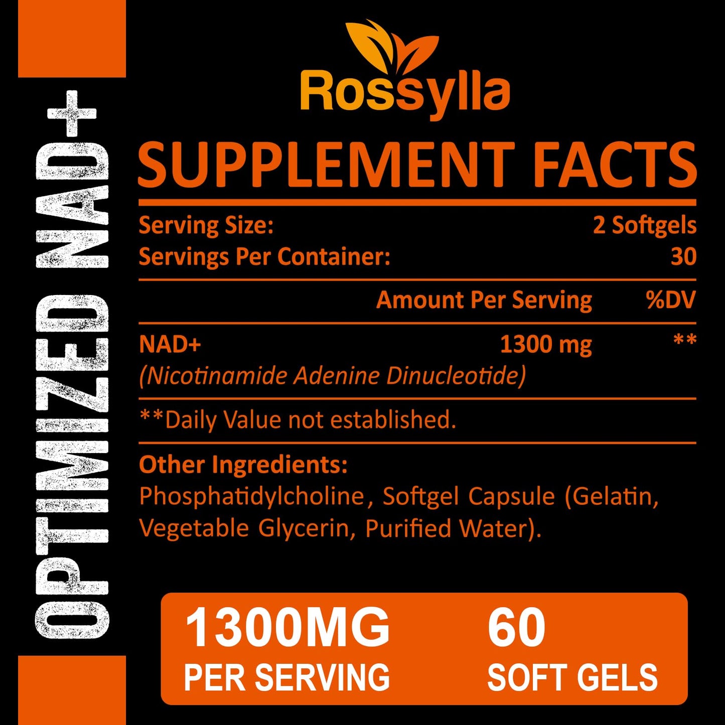 Rossylla 1300 MG Liposomal NAD+ Supplement | Highest Absorption | Purest NAD Supplemet to Boost NAD+ Effetively | Boosting NAD+ Supplement for Aging Defese, Cellular Energy, Longevity | 60 Count RossyllaBuy Supplements Australia