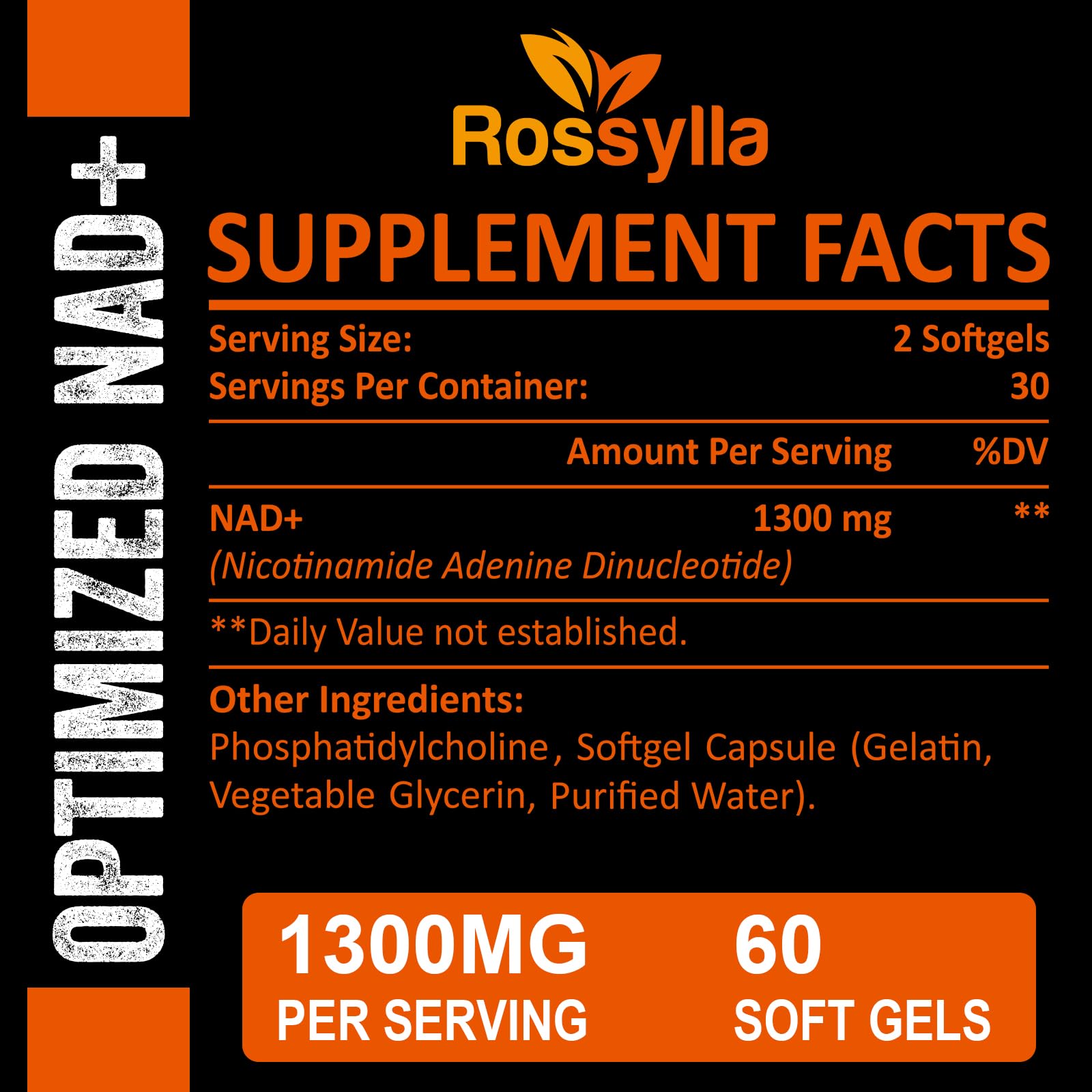 Rossylla 1300 MG Liposomal NAD+ Supplement | Highest Absorption | Purest NAD Supplemet to Boost NAD+ Effetively | Boosting NAD+ Supplement for Aging Defese, Cellular Energy, Longevity | 60 Count RossyllaBuy Supplements Australia