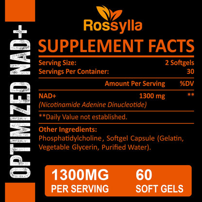 Rossylla 1300 MG Liposomal NAD+ Supplement | Highest Absorption | Purest NAD Supplemet to Boost NAD+ Effetively | Boosting NAD+ Supplement for Aging Defese, Cellular Energy, Longevity | 60 Count RossyllaBuy Supplements Australia