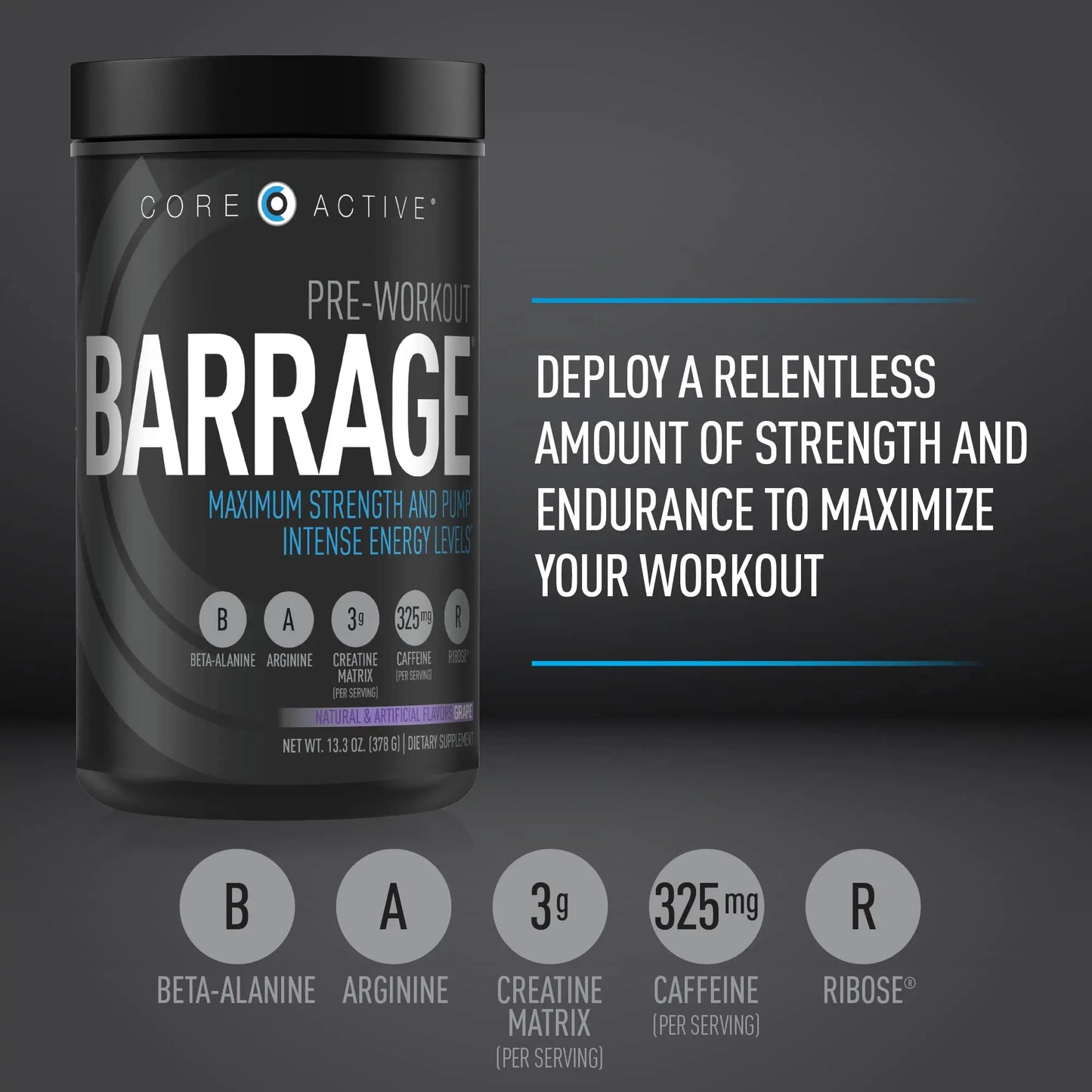 (CORE)ACTIVE Barrage Pre Workout Powder - Preworkout for Women & Men, Creatine (CORE)ACTIVE