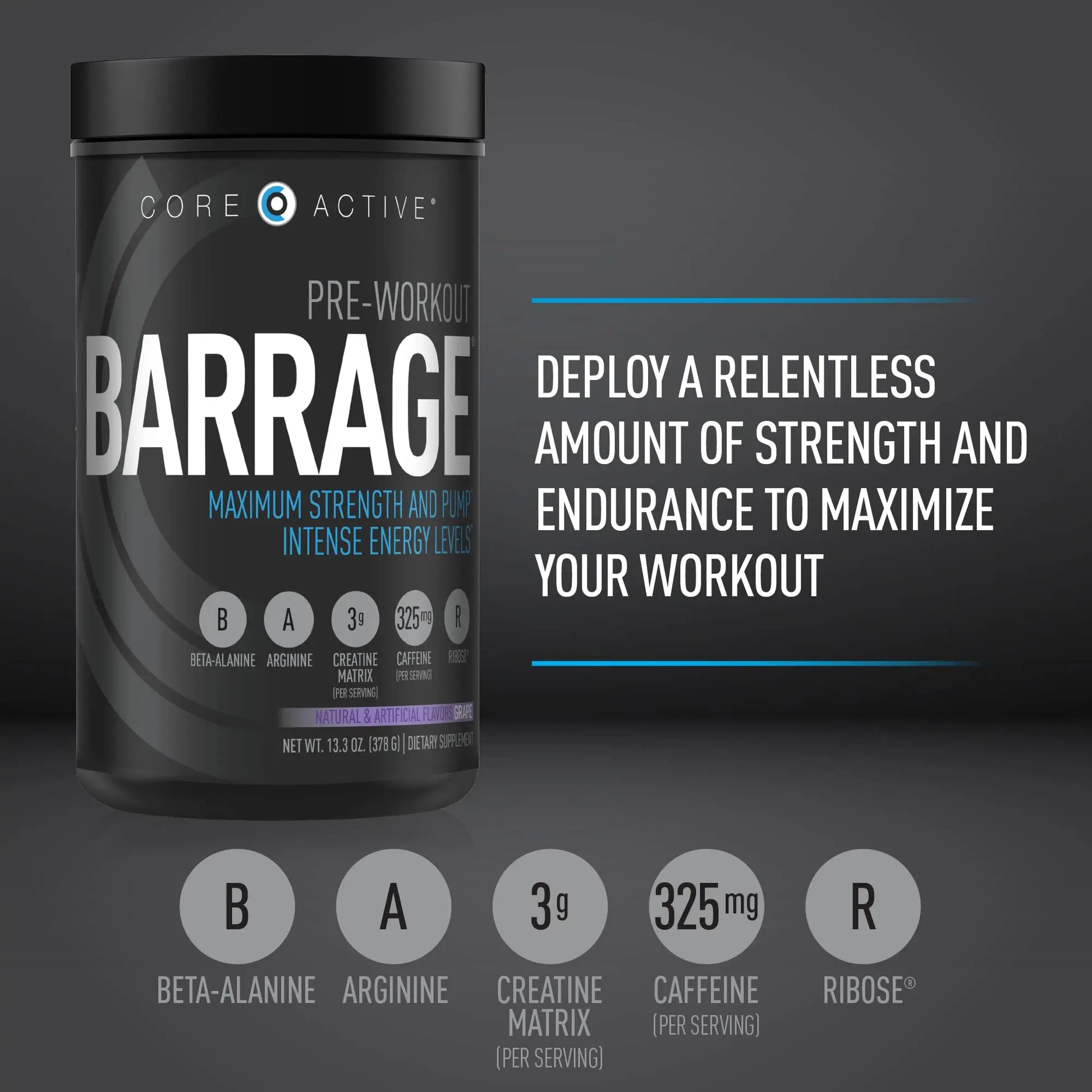 (CORE)ACTIVE Barrage Pre Workout Powder - Preworkout for Women & Men, Creatine (CORE)ACTIVE