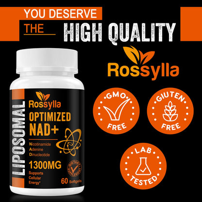 Rossylla 1300 MG Liposomal NAD+ Supplement | Highest Absorption | Purest NAD Supplemet to Boost NAD+ Effetively | Boosting NAD+ Supplement for Aging Defese, Cellular Energy, Longevity | 60 Count RossyllaBuy Supplements Australia