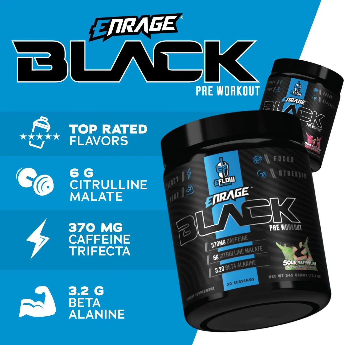 eFlow Nutrition Enrage Black High Stimulant Pre Workout Supplement - Preworkout Powder eFlow Nutrition