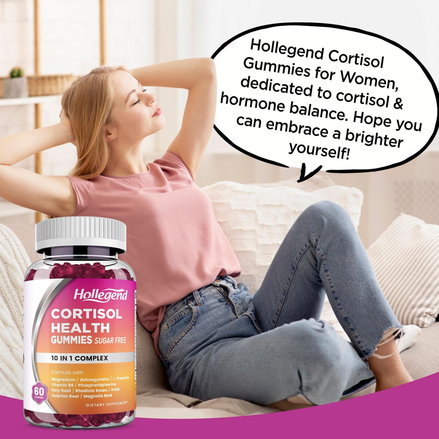 HOLLEGEND Cortisol Supplements for Women Men, Cortisol Gummies with Ashwagandha, Magnesium, L-Theanine, Phosphatidylserine, B6 for Cortisol Detox, Relaxation, Sleep, Focus, Sugar-Free, Vegan, 60 HOLLEGENDBuy Supplements Australia