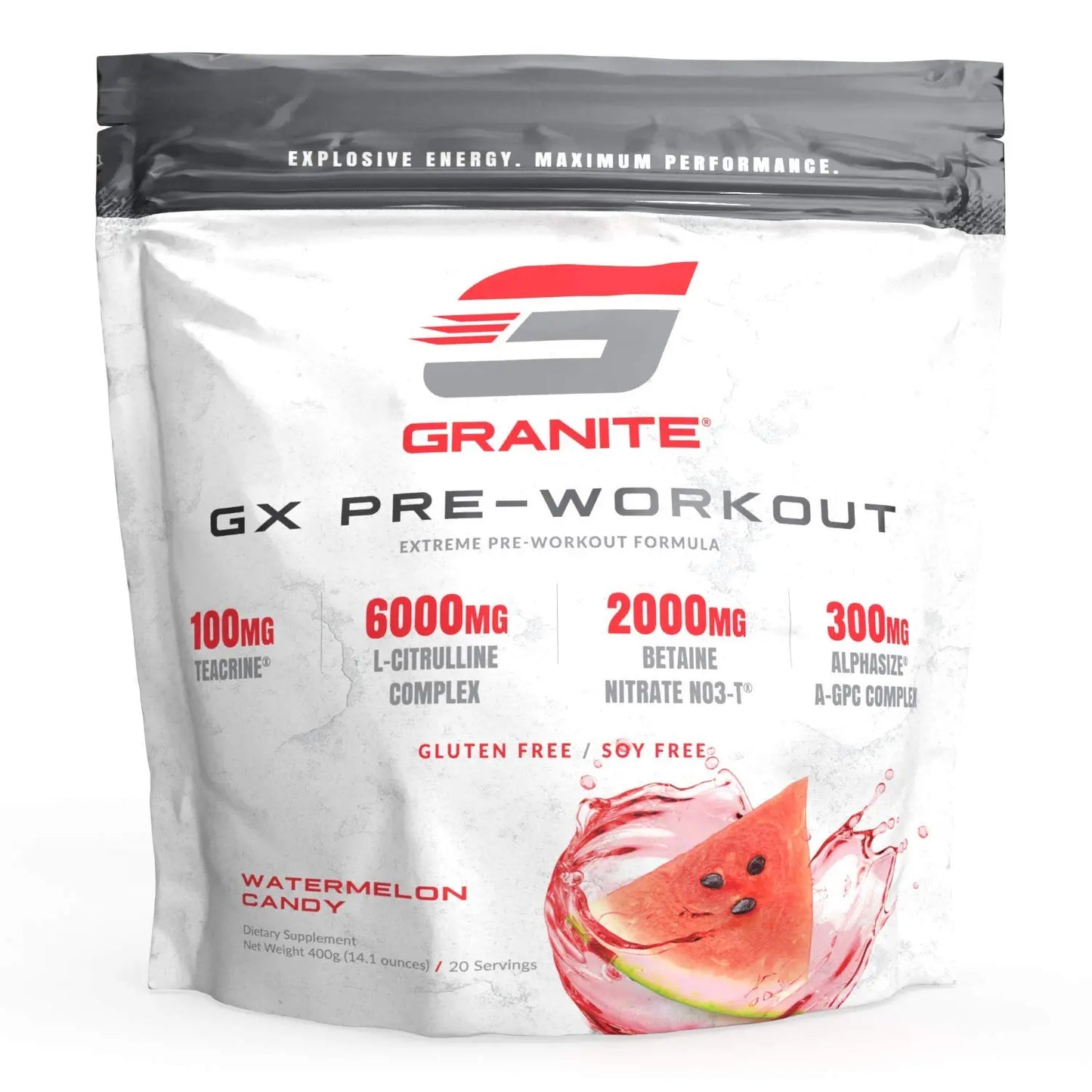 Granite GX Pre-Workout Supplement (Watermelon) Advanced Formula for Pump, Focus Granite Supplements