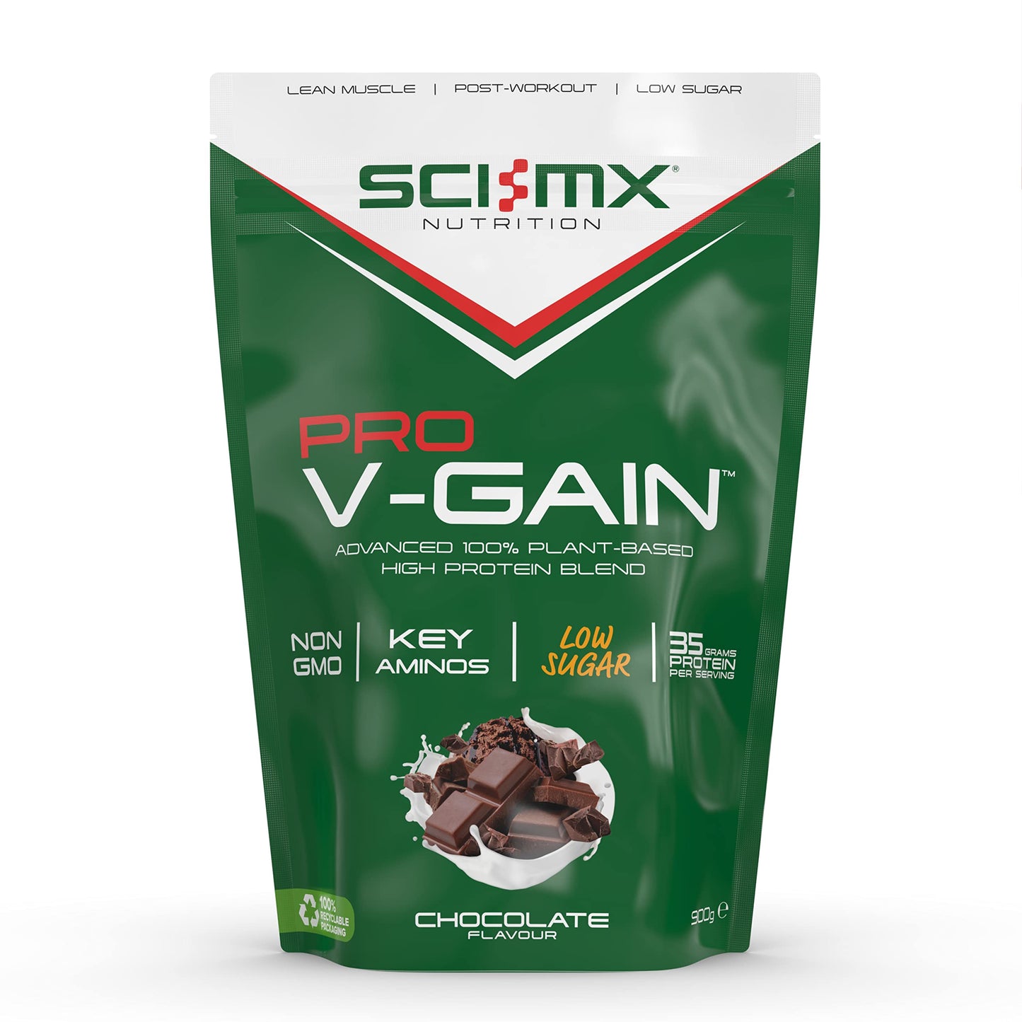 SCI-MX Pro V Gain 100% Plant Based Vegan Protein Formula With No Added Sugar - Chocolate Flavour - 900g - 20 SERVINGS SCI-MX