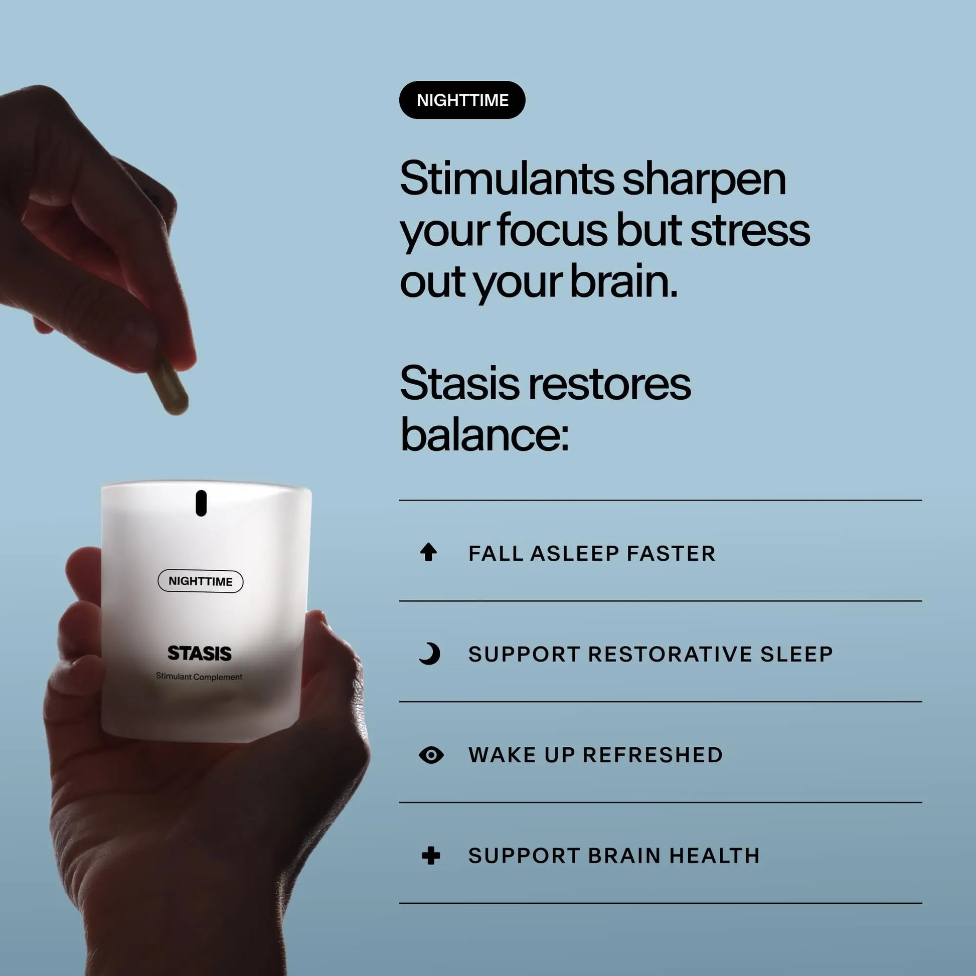 STASIS Nighttime Supplement for Men & Women with Magnesium, Melatonin, Zinc & Botanical Extracts, Evening Routine Support Capsules for Bedtime Use, Vegan, Non GMO, 25 Servings, 1 Month Supply STASIS buy supplements Au