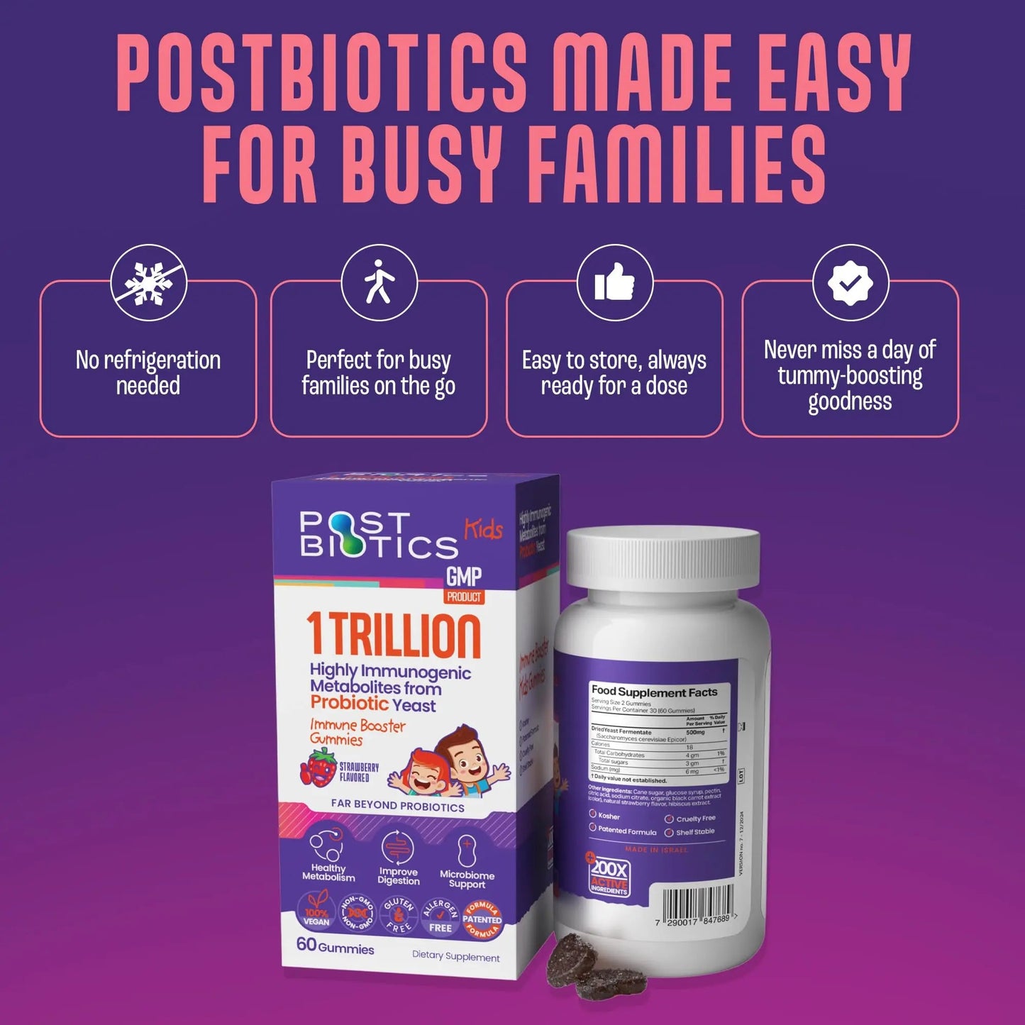 NAVEH PHARMA Postbiotics Kids Strawberry Gummies. Children’s Postbiotics, Ages 4+, 1 Trillion metabolites 200X Ingredients Than Probiotic Or Prebiotic. Gut Health, Immunity, Digestion & Microbiome NAVEH PHARMABuy Supplements Australia