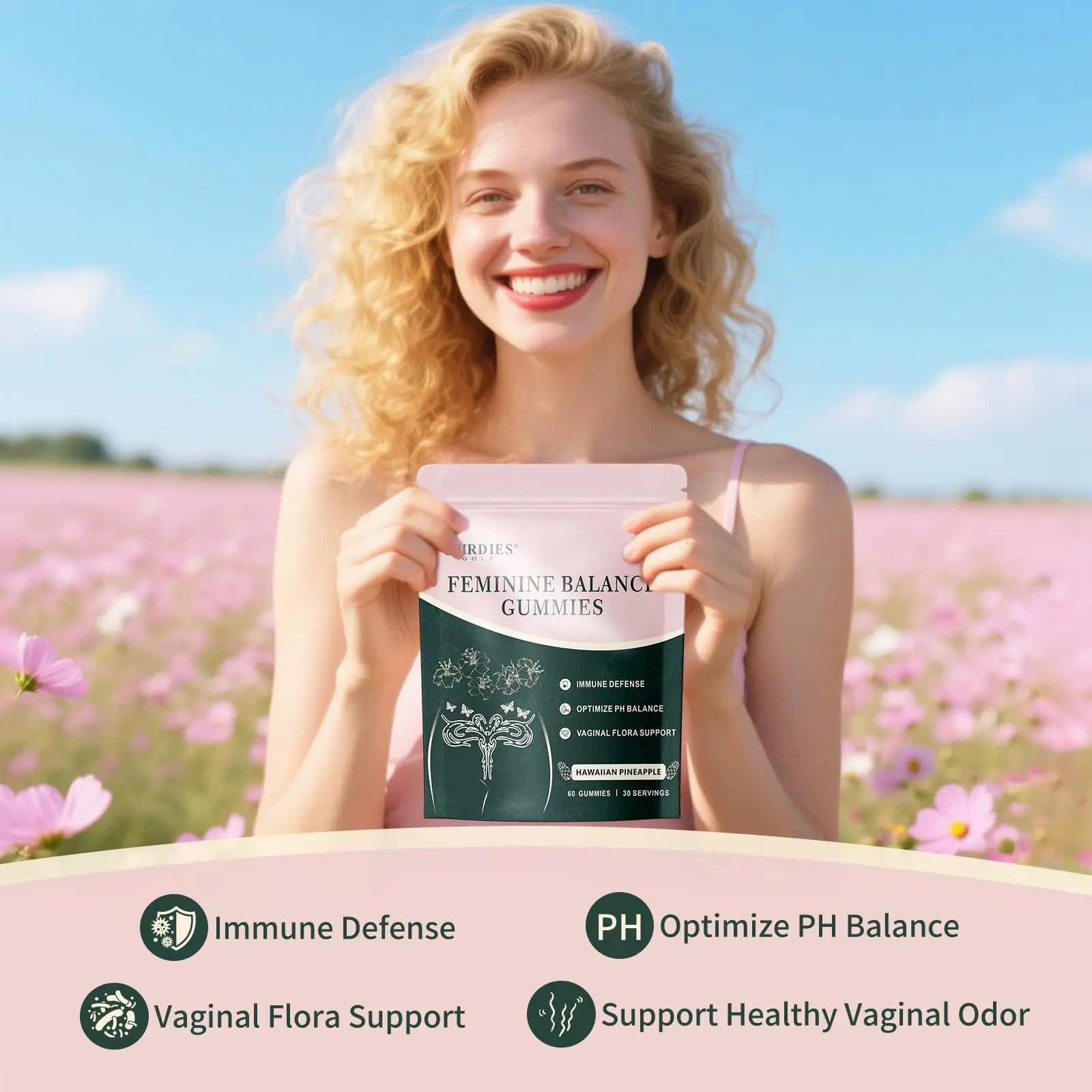 4 BIRDIES GOLF Premium Feminine Balance Gummies for Women's Health, Hawaiian Pineapple Gummies for Women Vaginal Probiotic & pH Balance Support - Vegan - Healthy Odor - Gluten-Free - 60 Count 4 BIRDIES GOLF buy supplements Au