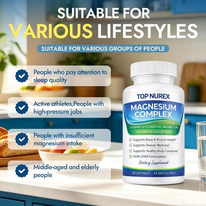 Top Nurex Magnesium Complex 1000 mg, 8-Source Magnesium Blend with Glycinate, Citrate, Malate & Taurate, Vegan Formula, Non-GMO, 90 Capsules Top Nurex buy supplements Au