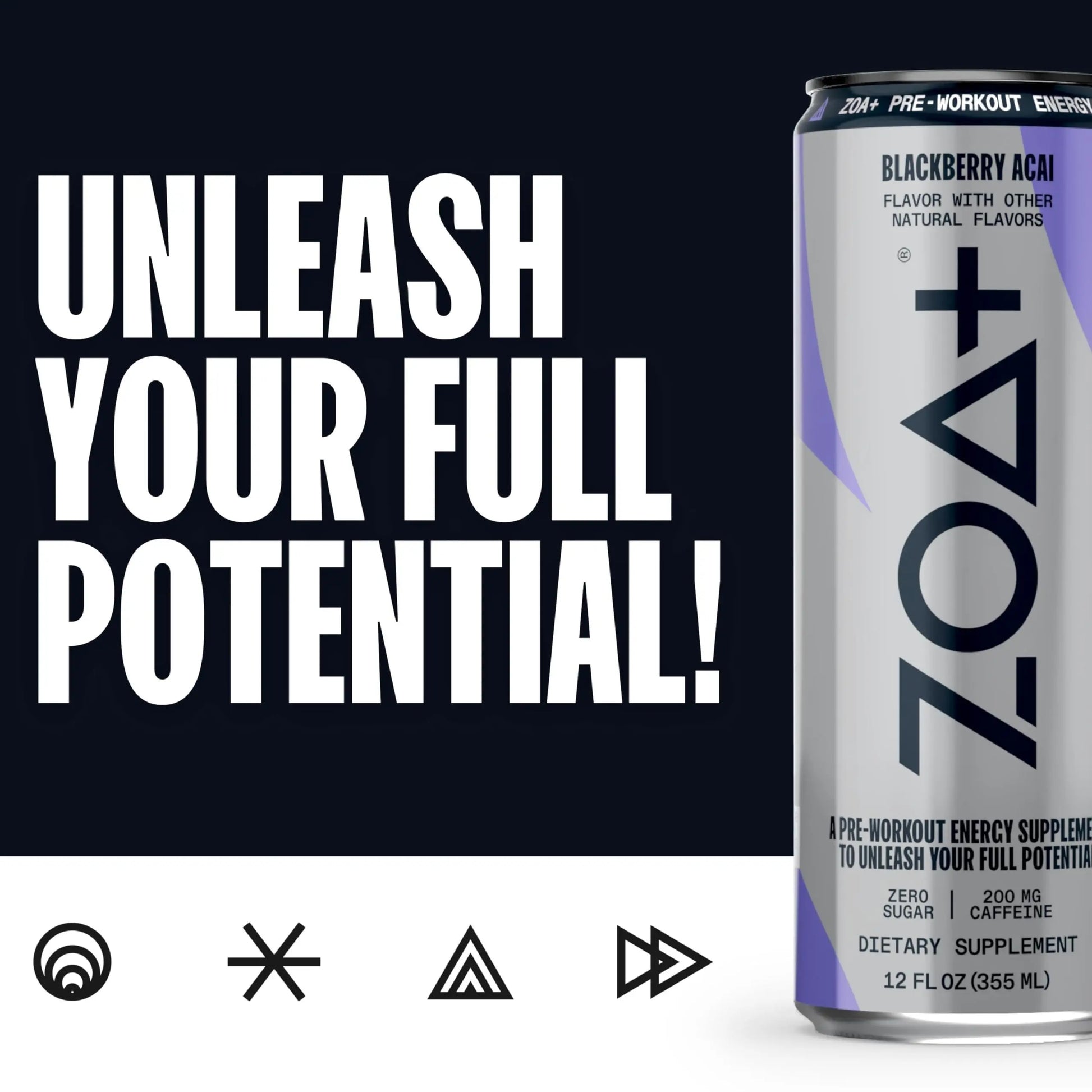 ZOA Plus Sugar-Free Pre-Workout Drink, Ready to Drink with Nitric Oxide, Vitamin B, C and D ZOA