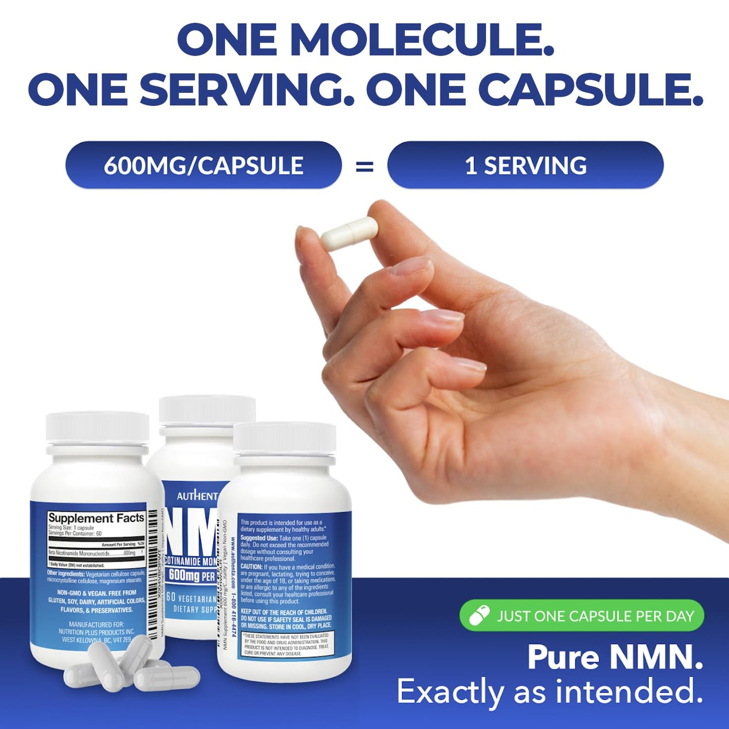 NMN Supplement 600 mg/Capsule Once Daily | 99% Pure Beta Nicotinamide Mononucleotide | Potent NAD⁺ Precursor | Supports Cellular Energy & Metabolism | Vegan, Non-GMO, Third-Party Tested & Gluten-Free AUTHENTABuy Supplements Australia