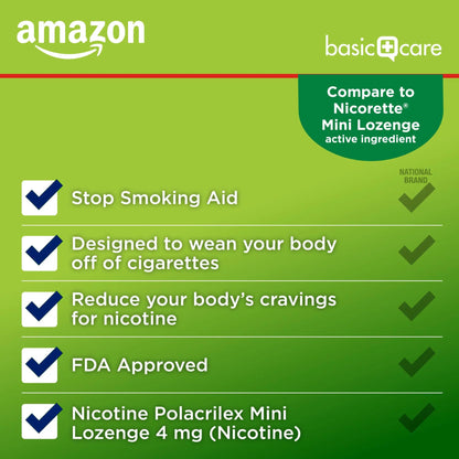 Amazon Basic Care Mini Nicotine Polacrilex Lozenge, 4 mg, Mint Flavor, Stop Smoking Aid, Smoking Cessation, Reduces Nicotine Cravings, 27 Count Amazon Basic Care buy supplements Au