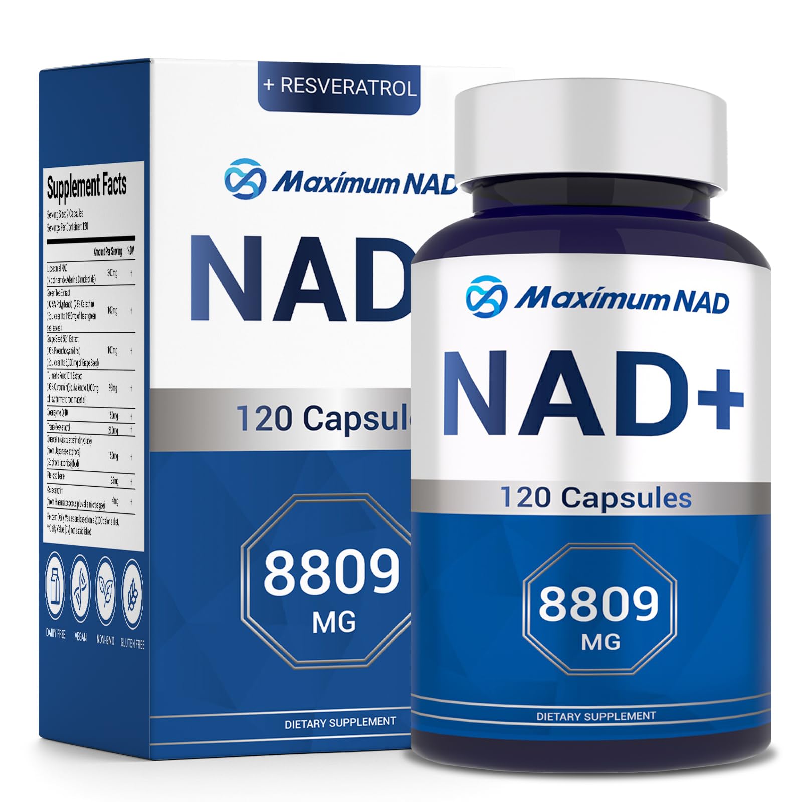 NAD+ Supplement 8,809mg with Liposomal NAD and Resveratrol for Women & Men - 120 Capsules to Support Cellular Health, Boost Stamina & Healthy Aging, Vegan & Gluten-Free Maximum NADBuy Supplements Australia