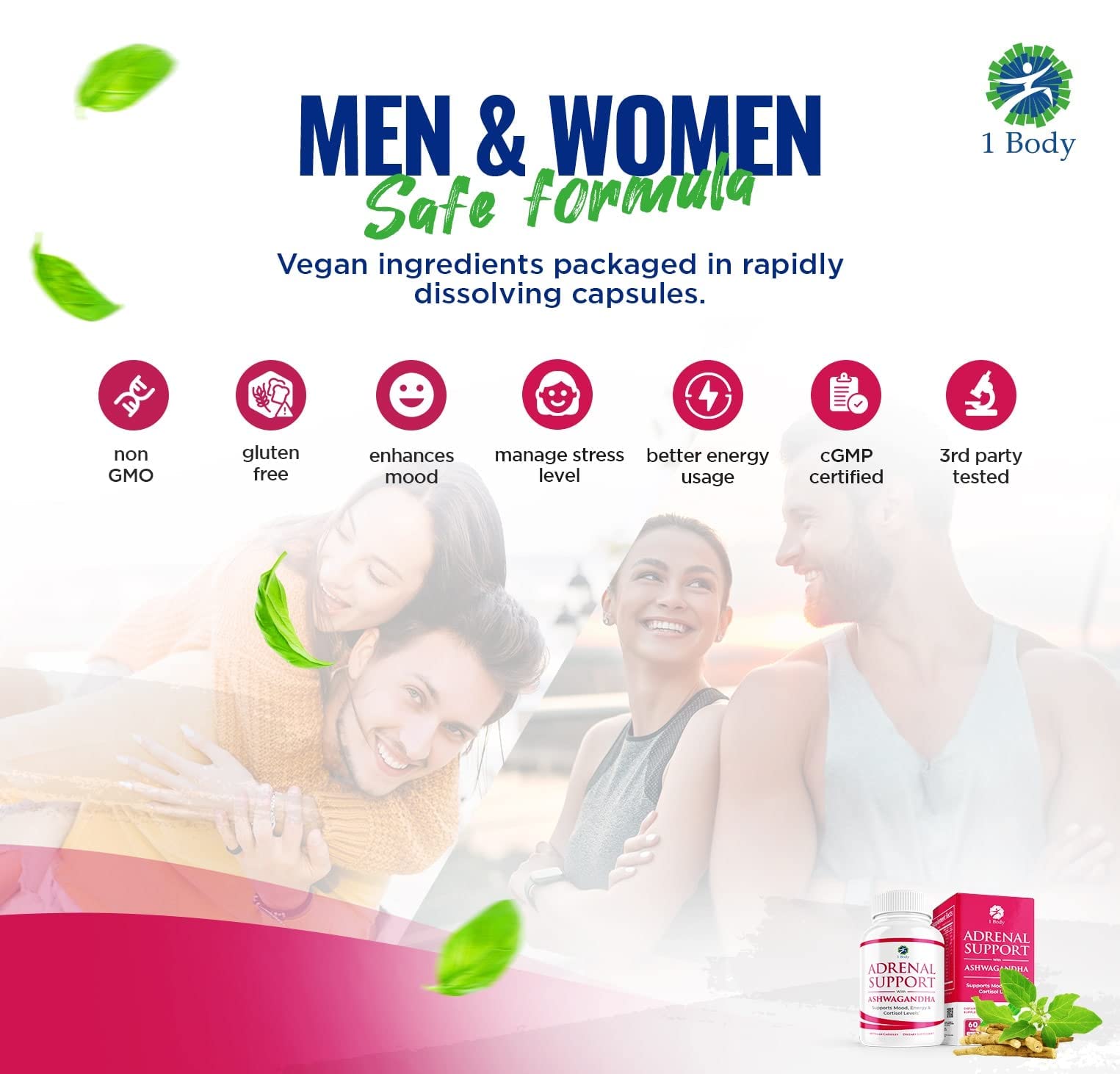 1 Body Adaptogen Complex Supplement with Ashwagandha - 60 Vegan Cap 1 Body