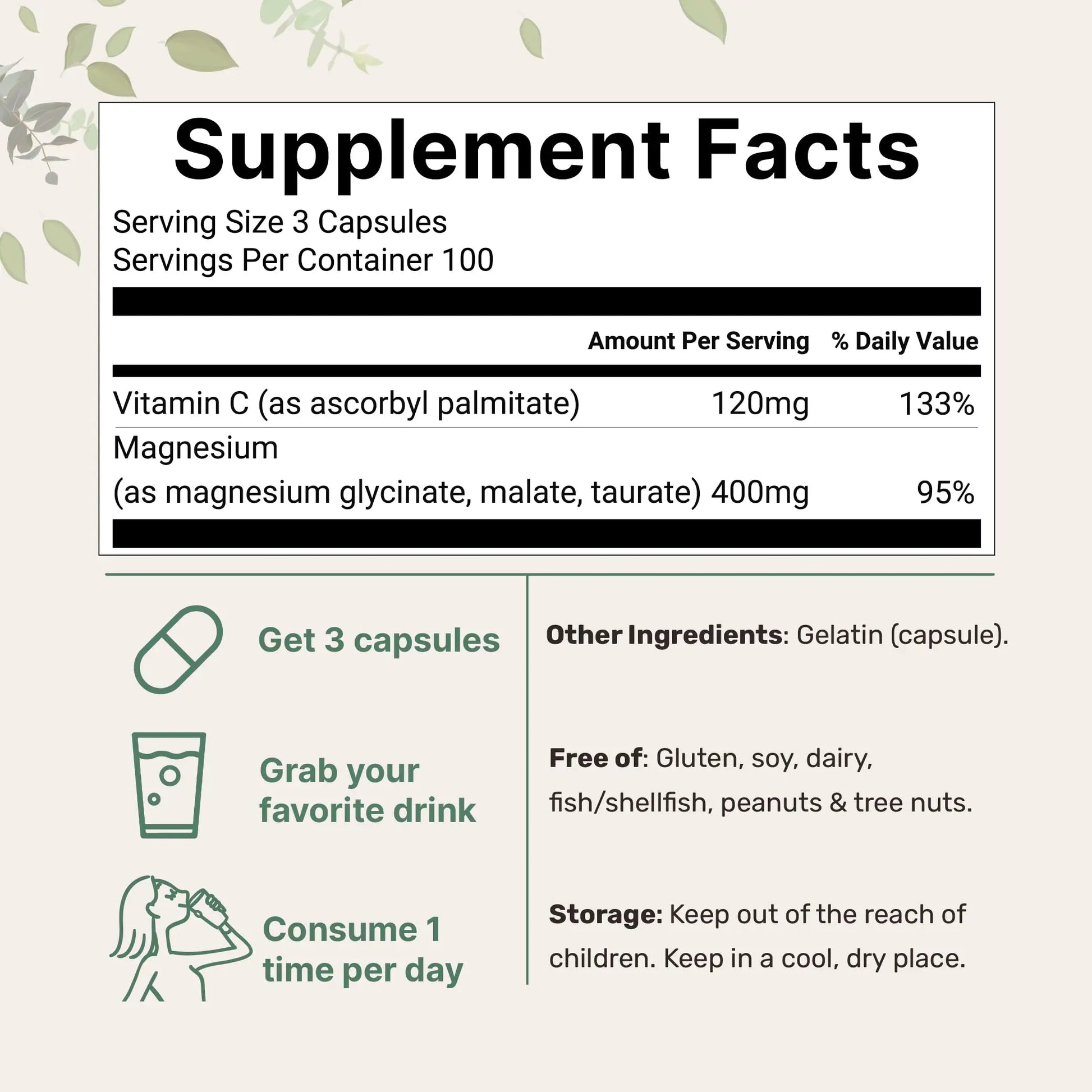 Micro Ingredients Pure Magnesium Complex, 300 Capsules | Triple Magnesium Glycinate, Malate, Taurate with Vitamin C | 100% Chelated | Supports Muscles Micro Ingredients