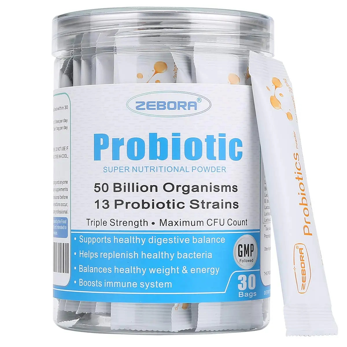 ZEBORA Probiotics for Women, Men and Kids, Prebiotics and Probiotics Powder ZEBORA