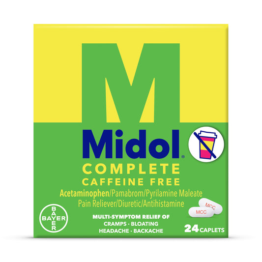 Midol Complete Caffeine Free Caplets 24ct: Midol Complete Caffeine Free Menstrual Pain Relief Caplets with Acetaminophen, Provides Headache Relief and Period Cramps Relief, 24 Count MidolBuy Supplements Australia