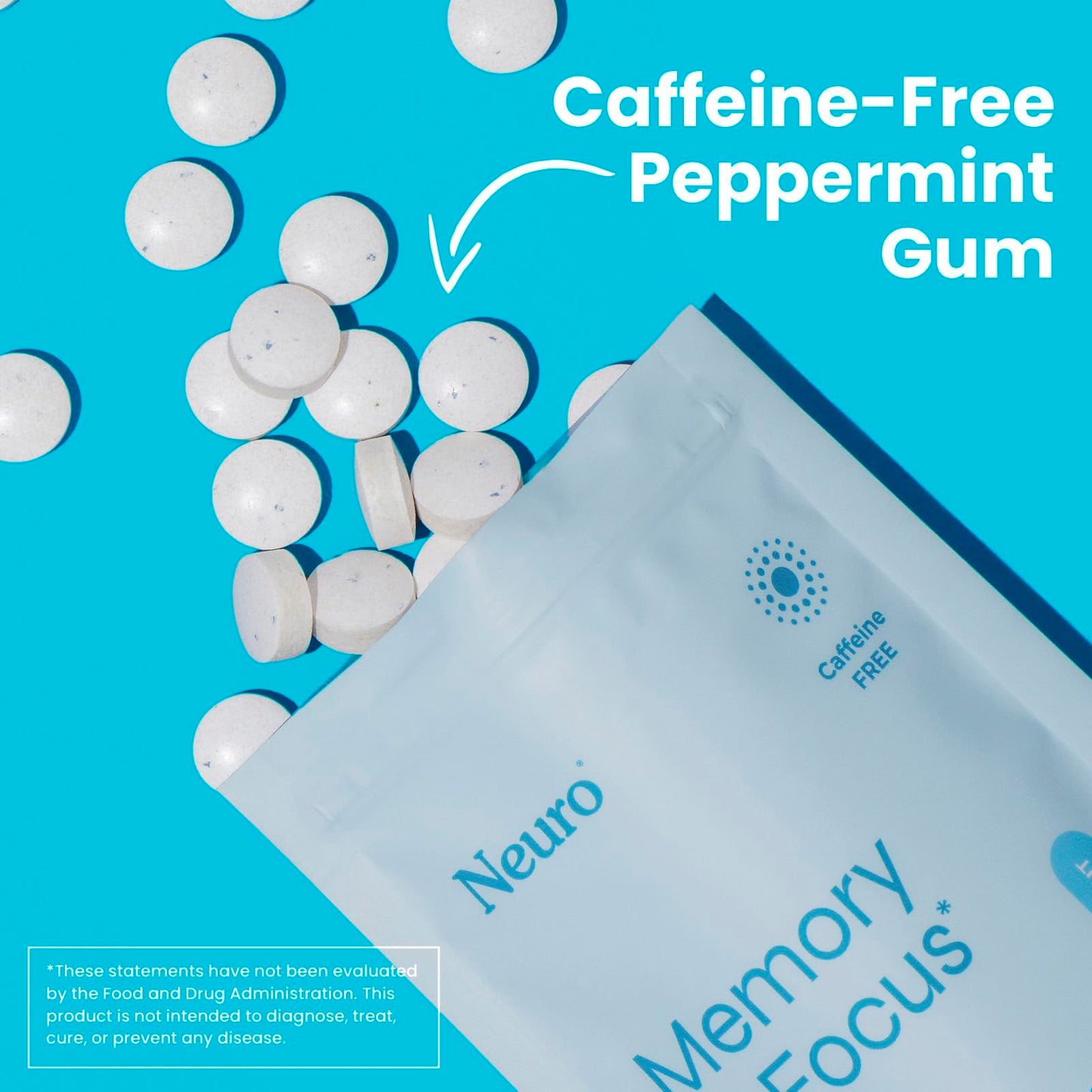 Neuro Memory & Focus Gum - Nootropic Gum with Vitamin B12, Vitamin B6, L-Theanine & Ginseng Extract - Natural Brain Support Supplement - Vegan, Caffeine & Sugar Free Chews - Peppermint, 90 ct NeuroBuy Supplements Australia