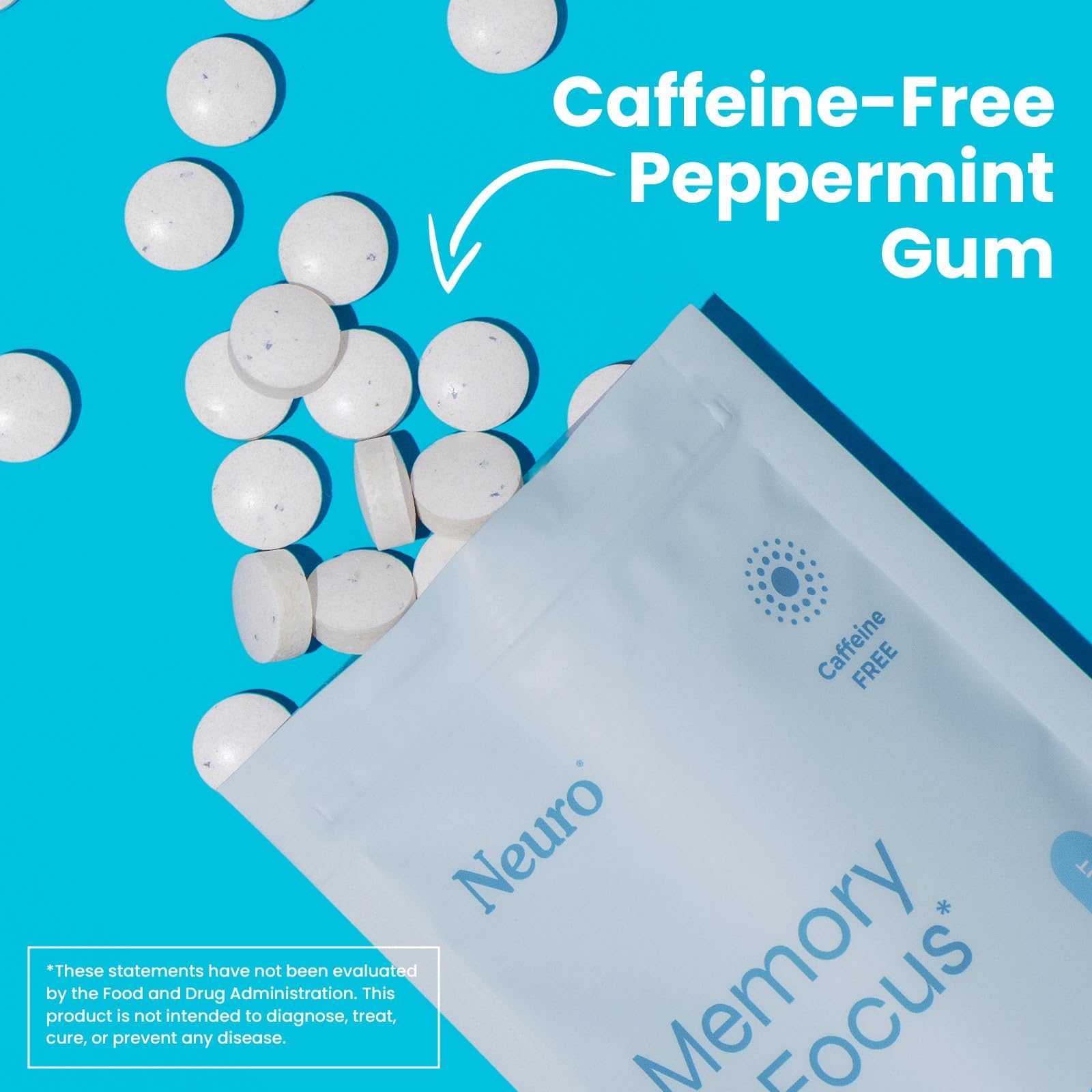 Neuro Memory & Focus Gum - Nootropic Gum with Vitamin B12, Vitamin B6, L-Theanine & Ginseng Extract - Natural Brain Support Supplement - Vegan, Caffeine & Sugar Free Chews - Peppermint, 90 ct NeuroBuy Supplements Australia