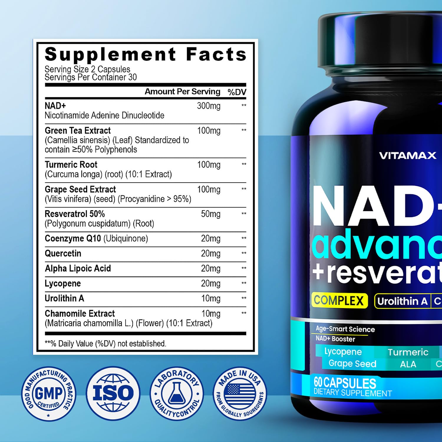 Liposomal NAD+ Supplement Extra Strength | Urolithin A, Resveratrol, CoQ10 - Women & Men - ALA, Green Tea, Quercetin, Lycopene | High Purity, Energy & Regeneration - Made in USA – 60ct VitamaxBuy Supplements Australia