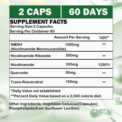 GHKALQ NMNH Supplement 1000mg,Liposomal Pure Nicotinamide Mononucleotide,Boost NAD Level with Resveratrol & Nicotinamide Riboside NR,High Absorption,for Cellular,Energy,Non-GMO,Vegan,120 Capsules GHKALQBuy Supplements Australia