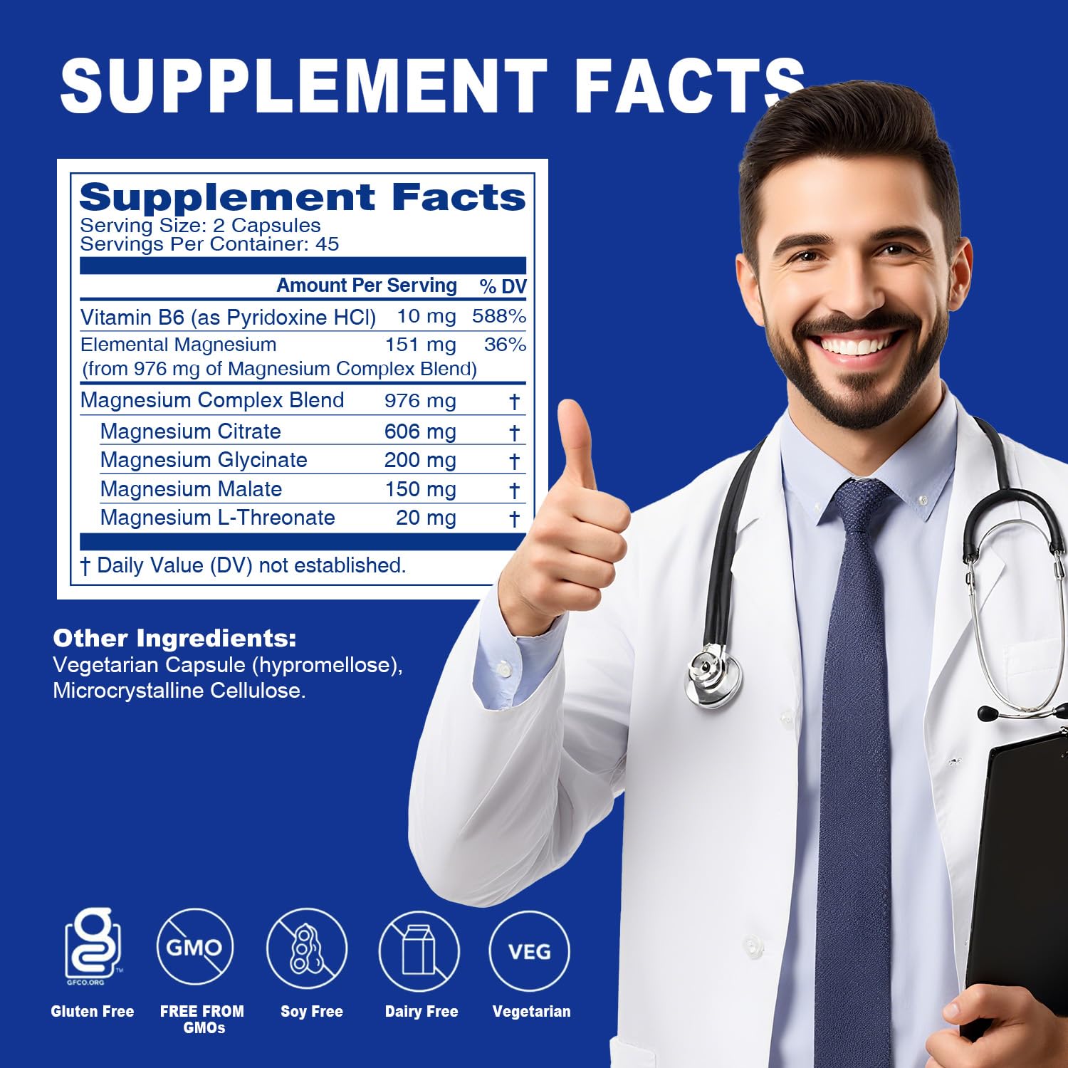 5 in 1 Magnesium Complex Capsule 976mg wtih Magnesium Glycinate, Citrate, Malate, L-Threonate & Vitamin B6, High Absorption Magnesium Complex for Women & Men, Third-Party Tested, Vegan, Non-GMO Sound Health PlusBuy Supplements Australia