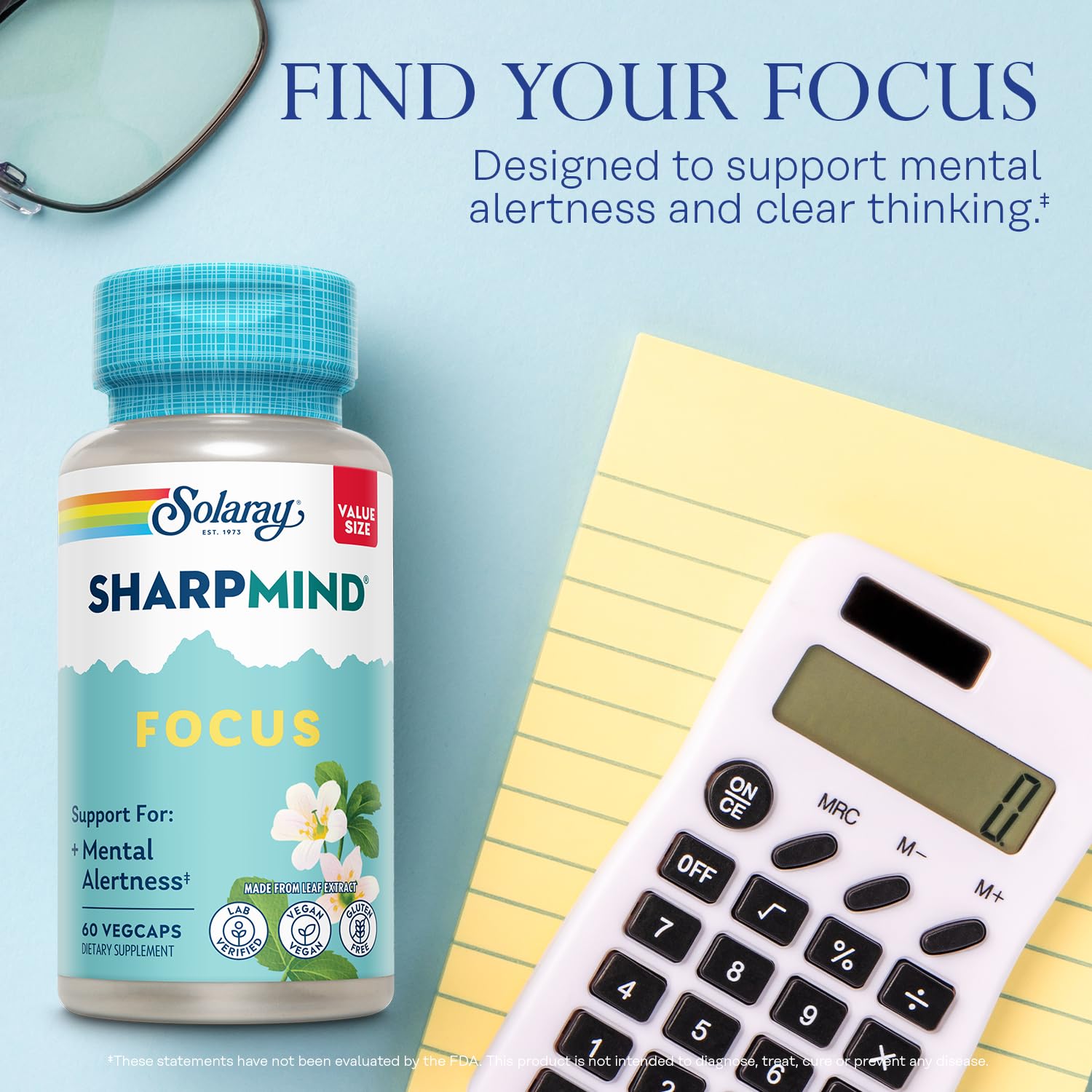 SOLARAY SharpMind Focus, Mental Alertness Nootropic Supplement for Healthy Brain Fog, Cognizin Citicoline, Lions Mane Mushroom, Bacopa Monnieri, 60 Day Money Guarantee, 60 Serv 60 Veg Caps SOLARAYBuy Supplements Australia