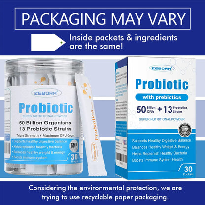 ZEBORA Probiotics for Women, Men and Kids, Prebiotics and Probiotics Powder ZEBORA