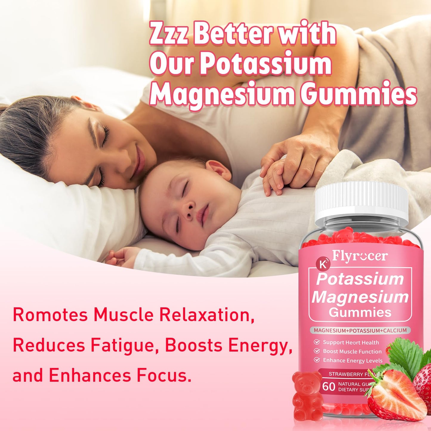 2 Pack Potassium Magnesium Gummies for Men & Women, Potassium Magnesium Supplement for Leg Cramps, Muscle Health, & Electrolyte Balance, Strawberry Flavor, 120 Gummies FlyrocerBuy Supplements Australia