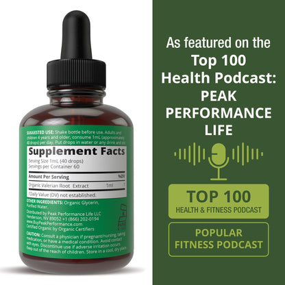 USDA Organic Valerian Root Liquid Drops Supplement. Vegan Extract Tincture for Relaxation, Sleep, Calm. Great Alternative to Valerian Capsules. Zero Sugar, Gluten Free Supplements for Women and Men Peak PerformanceBuy Supplements Australia