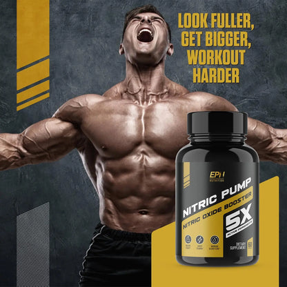 Nitric Pump 5X | #1 Rated Nitric Oxide Booster Supplement | Stim Free Pre Workout EPN Supplements