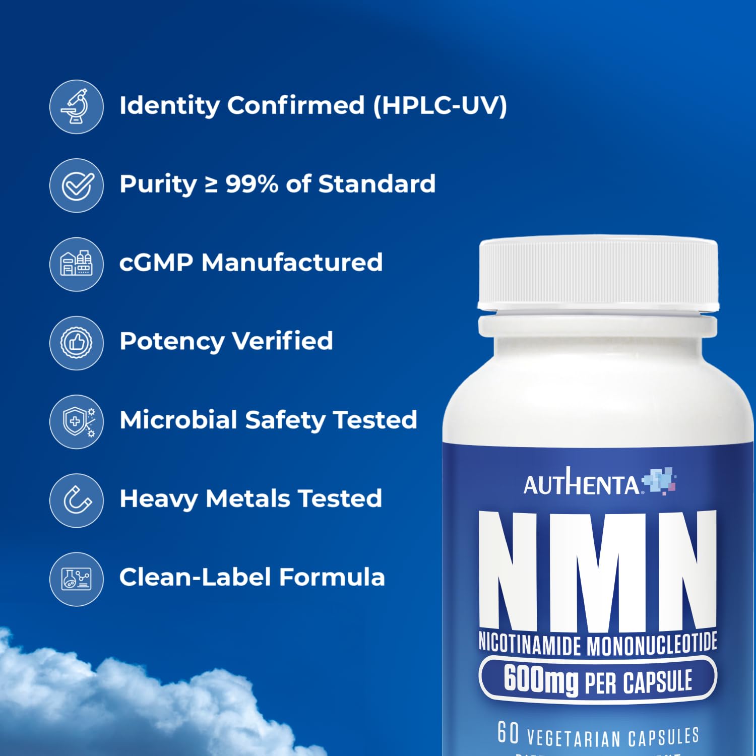 NMN Supplement 600 mg/Capsule Once Daily | 99% Pure Beta Nicotinamide Mononucleotide | Potent NAD⁺ Precursor | Supports Cellular Energy & Metabolism | Vegan, Non-GMO, Third-Party Tested & Gluten-Free AUTHENTABuy Supplements Australia