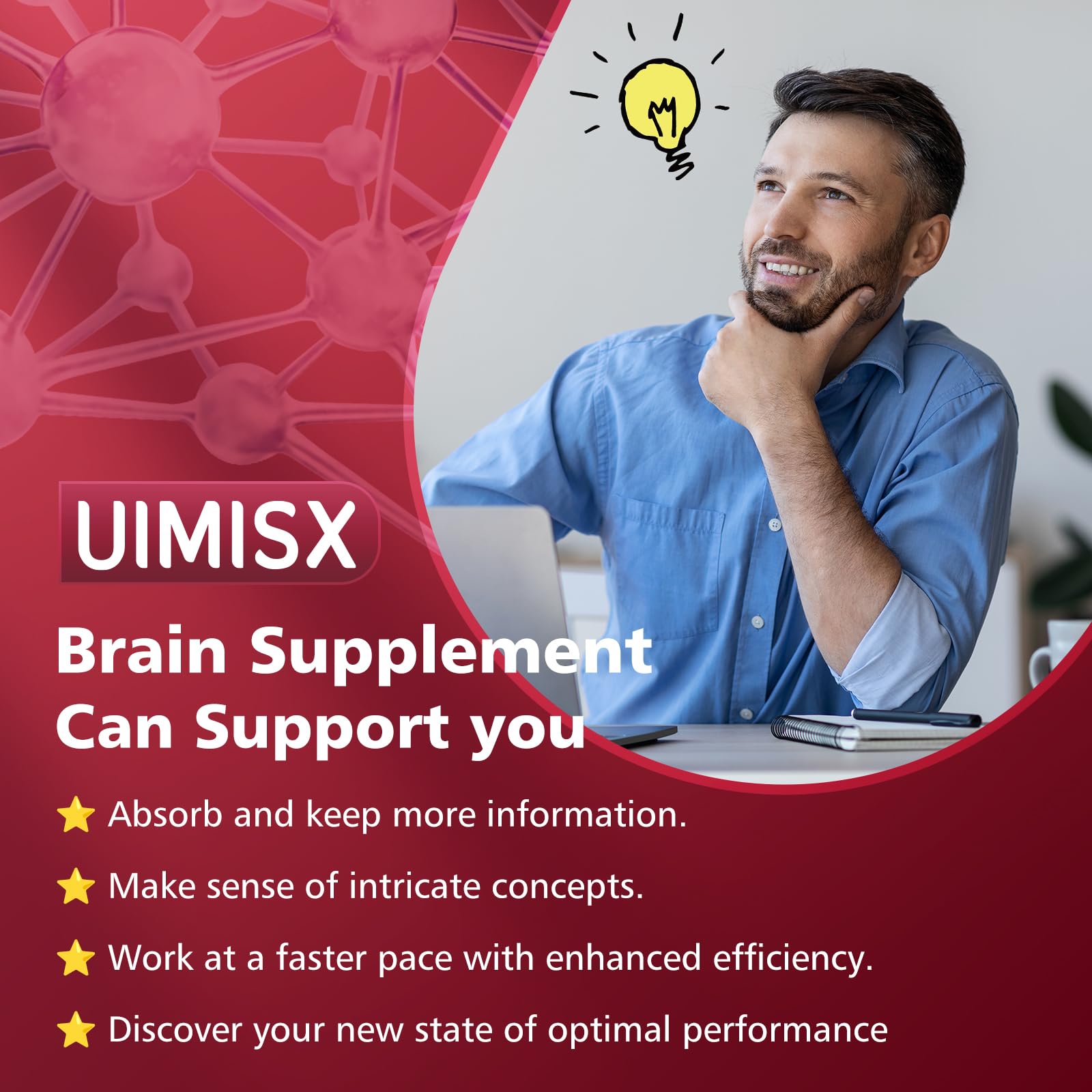UIMISX Brain Supplement for Mental Alertness, Memory, Focus & Energy, Alpha GPC, Huperzine-A, L-Tyrosine, Phosphatidylserine, Vitamins B6 B12, High Absorption, 90 Capsules UIMISXBuy Supplements Australia
