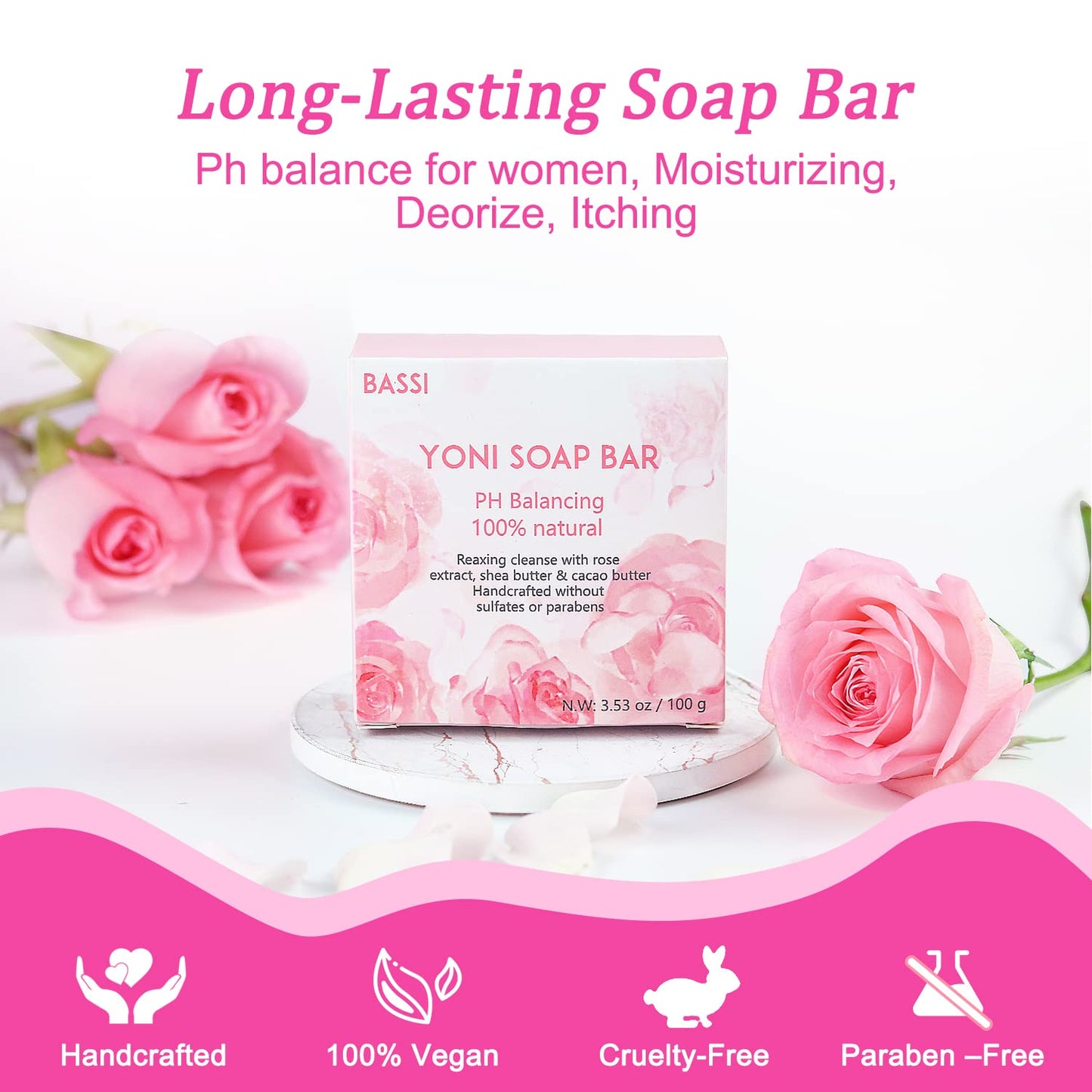 Yoni Soap Bars Vaginal Wash 2 PCS, 100% Natural Organic Yoni Bar Soap for Women Ph Balance Yoni BASSI