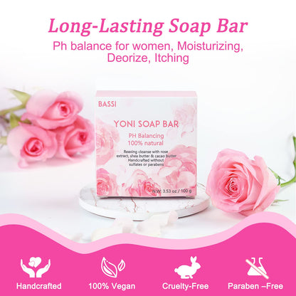 Yoni Soap Bars Vaginal Wash 2 PCS, 100% Natural Organic Yoni Bar Soap for Women Ph Balance Yoni BASSI