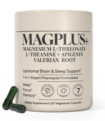 Magnesium L-Threonate with Apigenin, Valerian Root & L-Theanine – No Melatonin Restful Sleep & Brain Supplement – Clinically Studied 7-Ingredient Formula Plus+Ultra