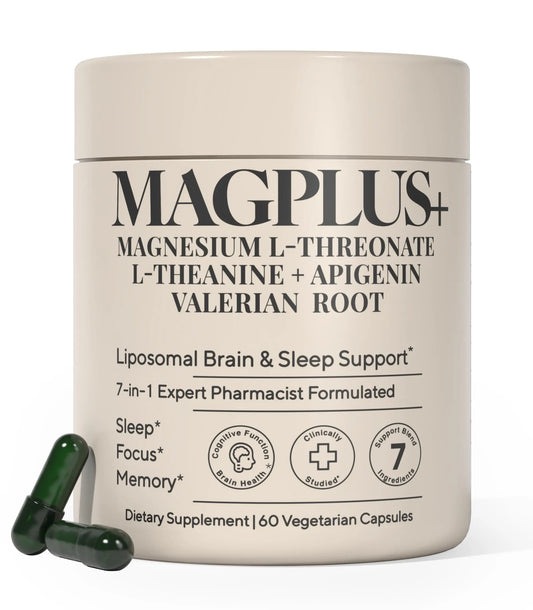 Magnesium L-Threonate with Apigenin, Valerian Root & L-Theanine – No Melatonin Restful Sleep & Brain Supplement – Clinically Studied 7-Ingredient Formula Plus+Ultra