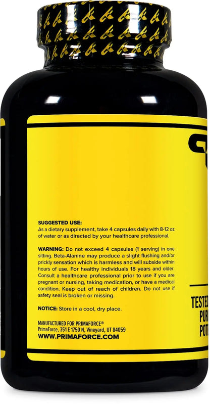 Primaforce Beta Alanine Capsules 3,400mg, 180 Capsules (45 Servings) - Potent Beta Primaforce