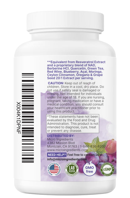 Micro Ingredients Resveratrol NAD Complex 3,000mg for Women & Men, 240 Veggie Capsules | NMN Supplement Alternative | 11-in-1 Blend with NAD+, Quercetin, Moringa, Berberine, Grape Seed, & Oregano Micro IngredientsBuy Supplements Australia