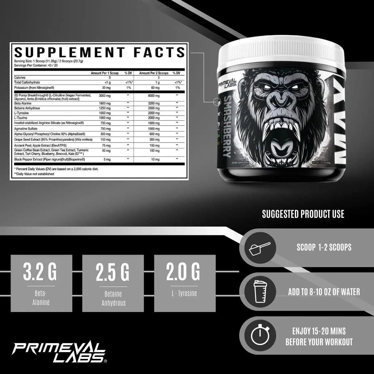 Primeval Labs ApeSh*t Max Pump Premium Pre-Workout | Muscle Pump & Vascularity Primeval Labs