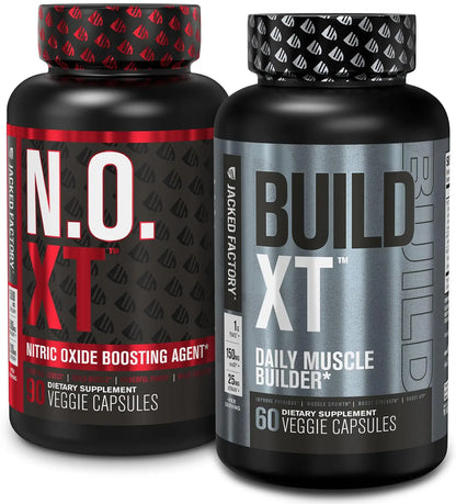 Jacked Factory Muscle Builder Supplement Stack - Build-XT Muscle Builder & N.O. XT Nitric Jacked Factory