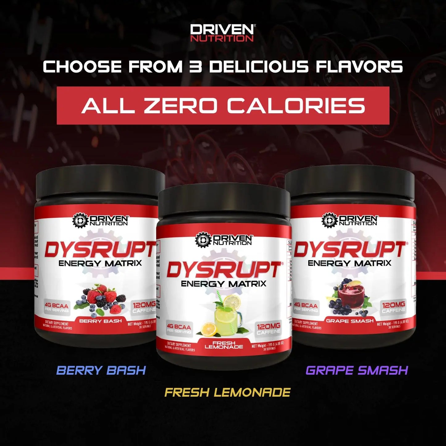 Driven Nutrition DYSRUPT: BCAA + Caffeine with Electrolytes: Sugar & Gluten Free Supplement Driven Nutrition