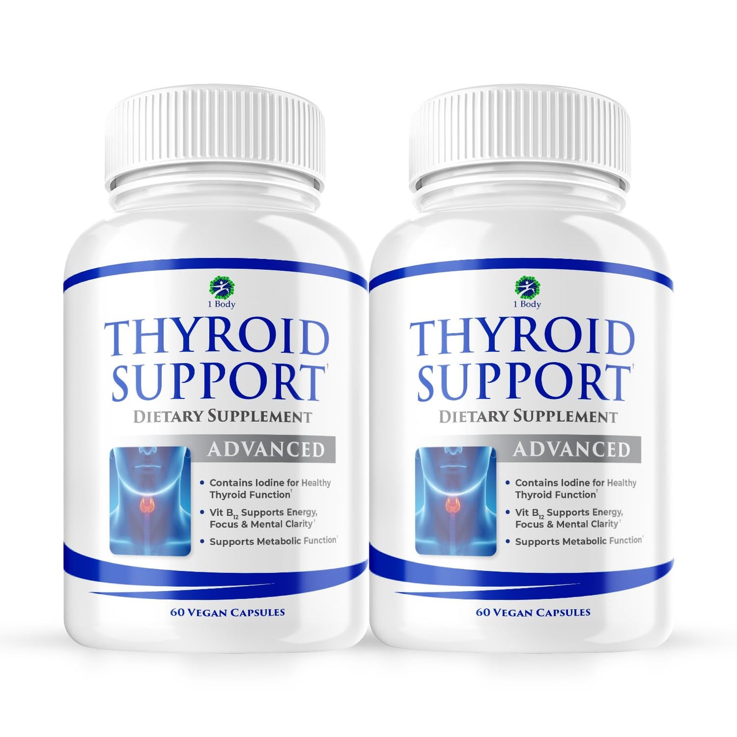 1 Body Thyroid Support Supplement for Women and Men - 2 Pack 60 Days 1 Body