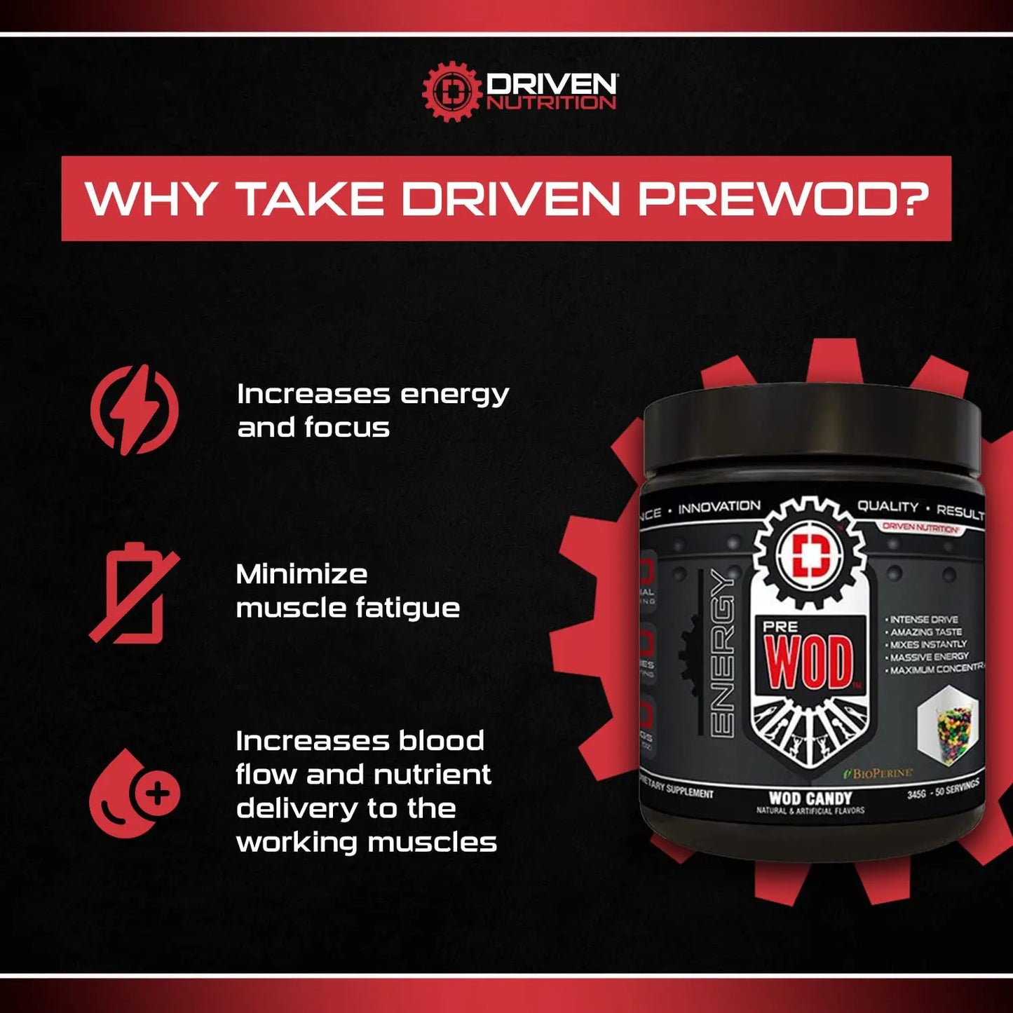 Driven PREWOD Energy Matrix, 50 Servings - Pre-Workout Supplement with Caffeine Driven Nutrition