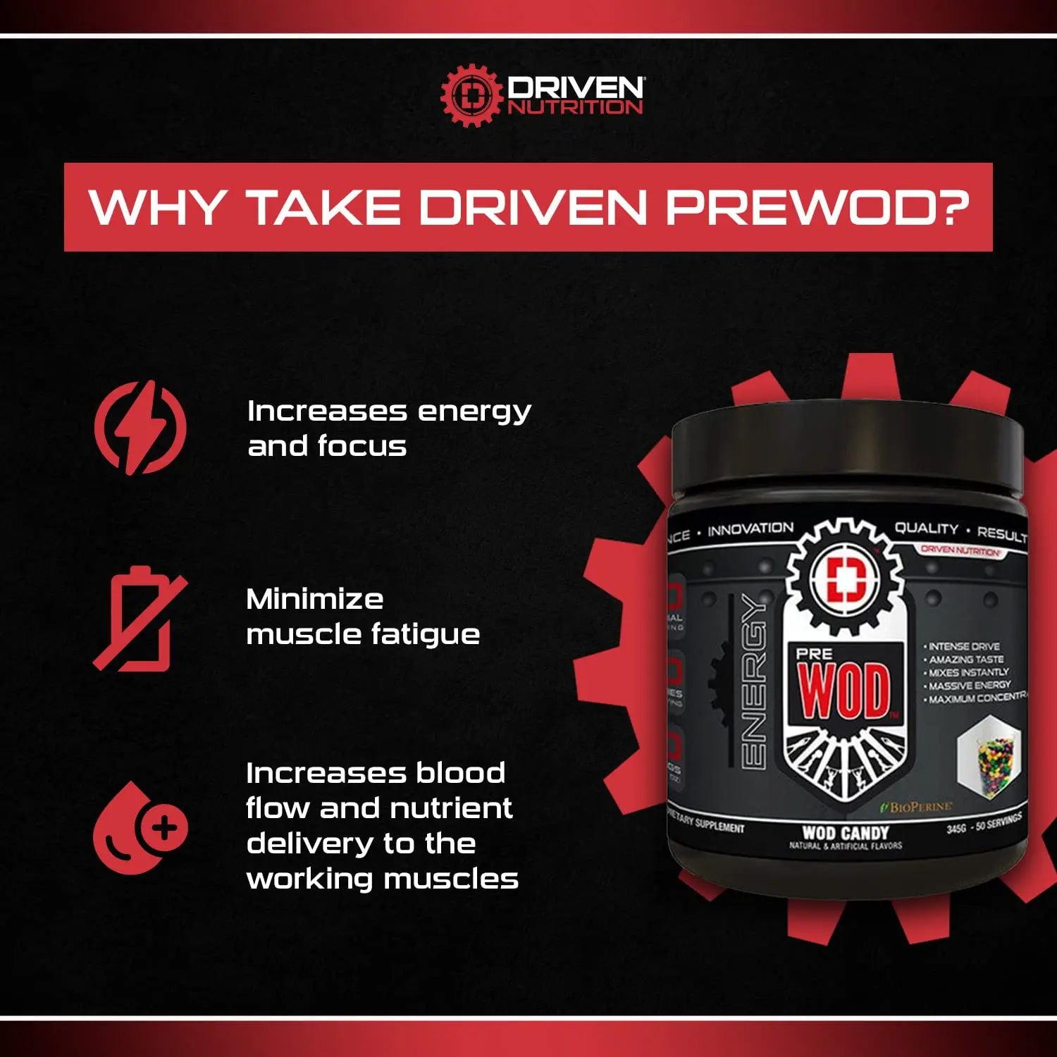 Driven PREWOD Energy Matrix, 50 Servings - Pre-Workout Supplement with Caffeine Driven Nutrition