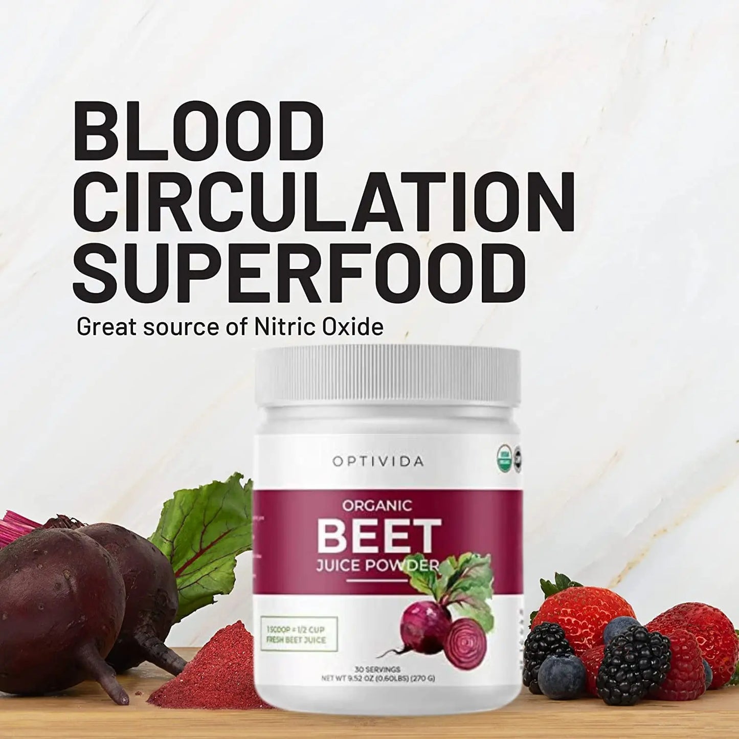 OPTIVIDA Nitric Oxide Beet Powder Organic | All Natural Beets Roots Supplements OPTIVIDA