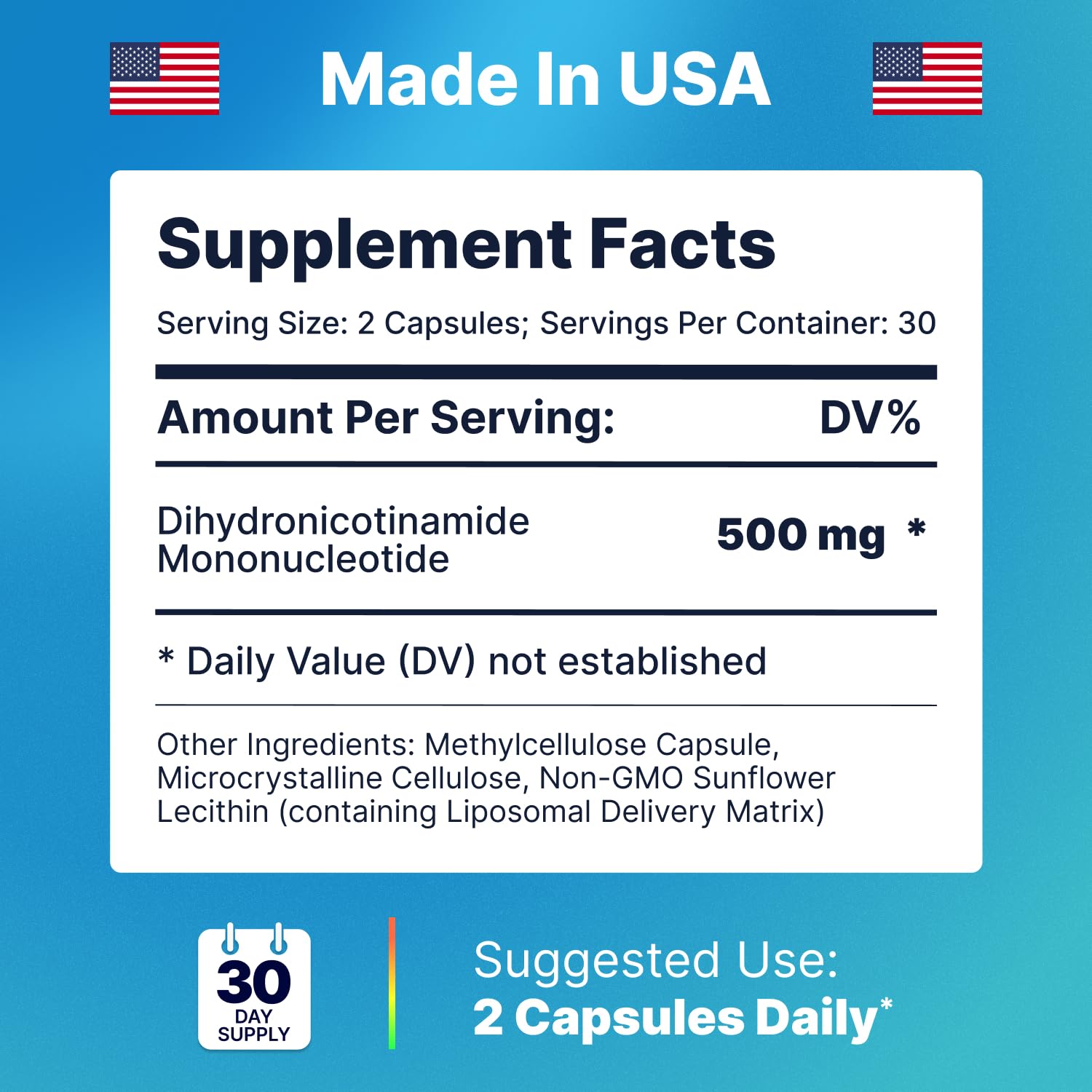 Liposomal NMNH 500 MG - NMN Supplement Alternative - NAD Supplements for Women & Men | Healthy Anti Aging - Cell Support for Energy, Focus & Skin - Advanced NAD+ Resveratrol 3-Party Tested | 1 Pack AdvantageNutraBuy Supplements Australia